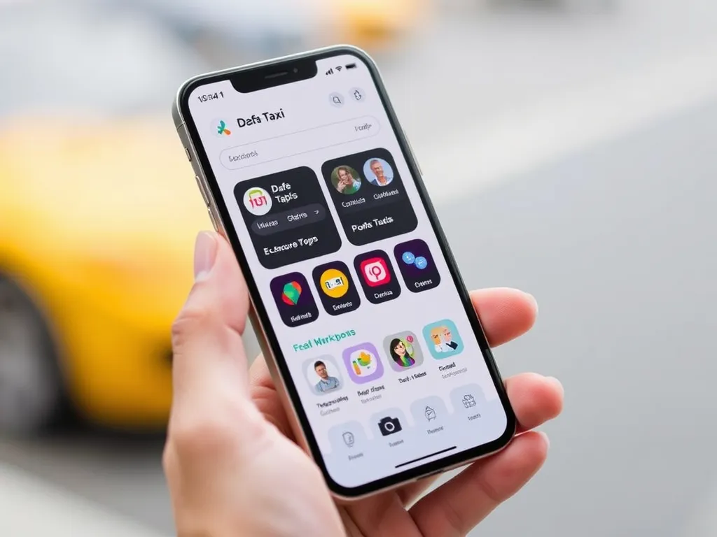 Smartphone displaying the Dafa Taxi app interface with colorful icons and user-friendly layout